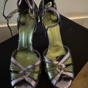Fendi Metallic Green and Silver Heels